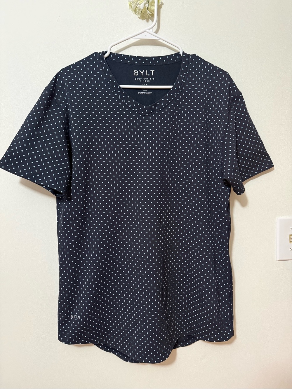 BYLT Navy Polka Dot V-Neck Short Sleeve Tee